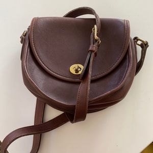 Brown leather coach cross body small purse